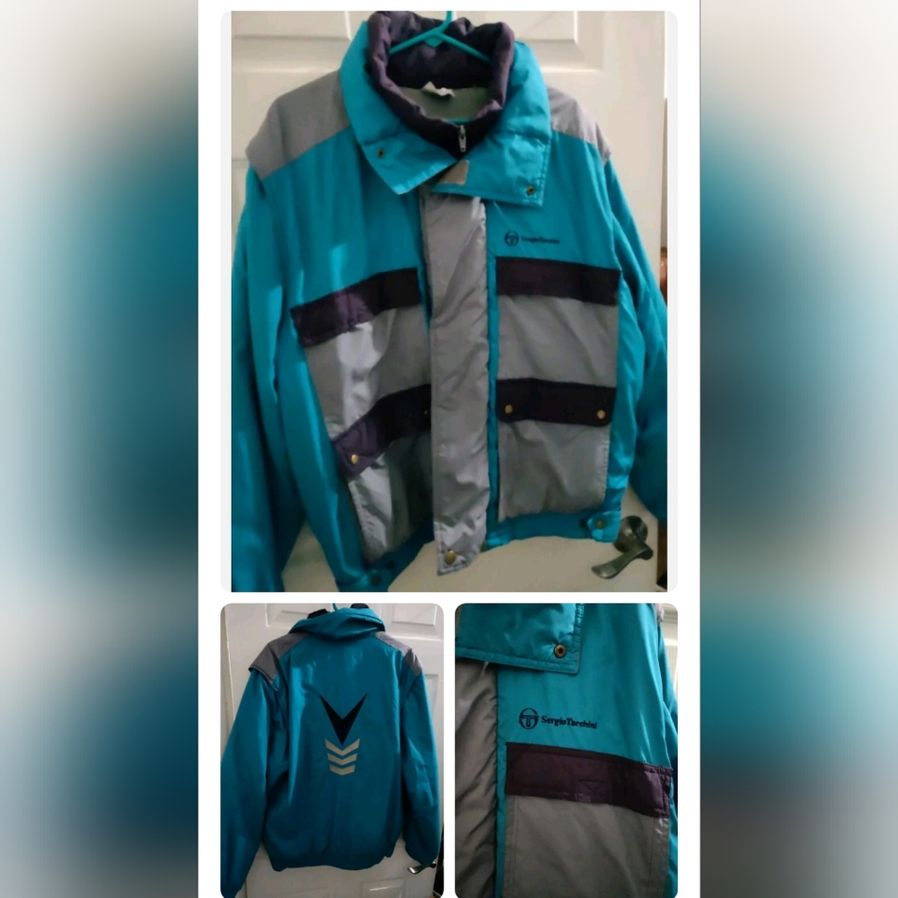 Vintage 80s Sergio Tacchini Puffer Jacket /Vest Ski Multicolour Large..